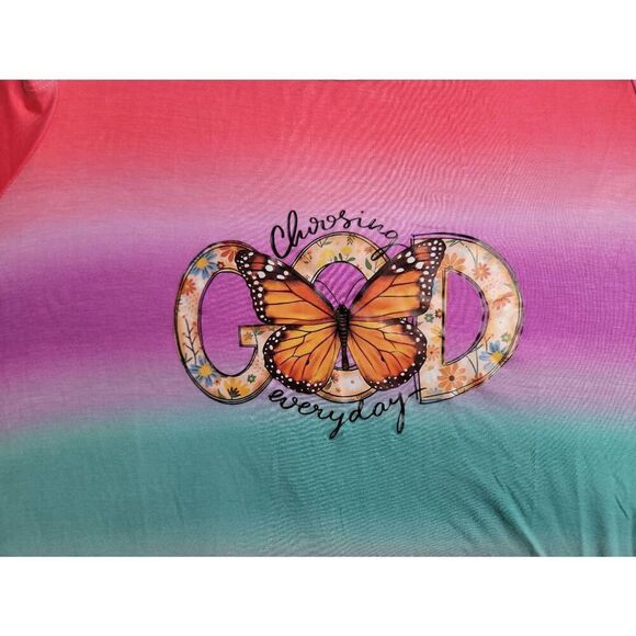 Christian God plus size God top women's rainbow cold shoulder 2x  trendy 22 - Picture 5 of 6